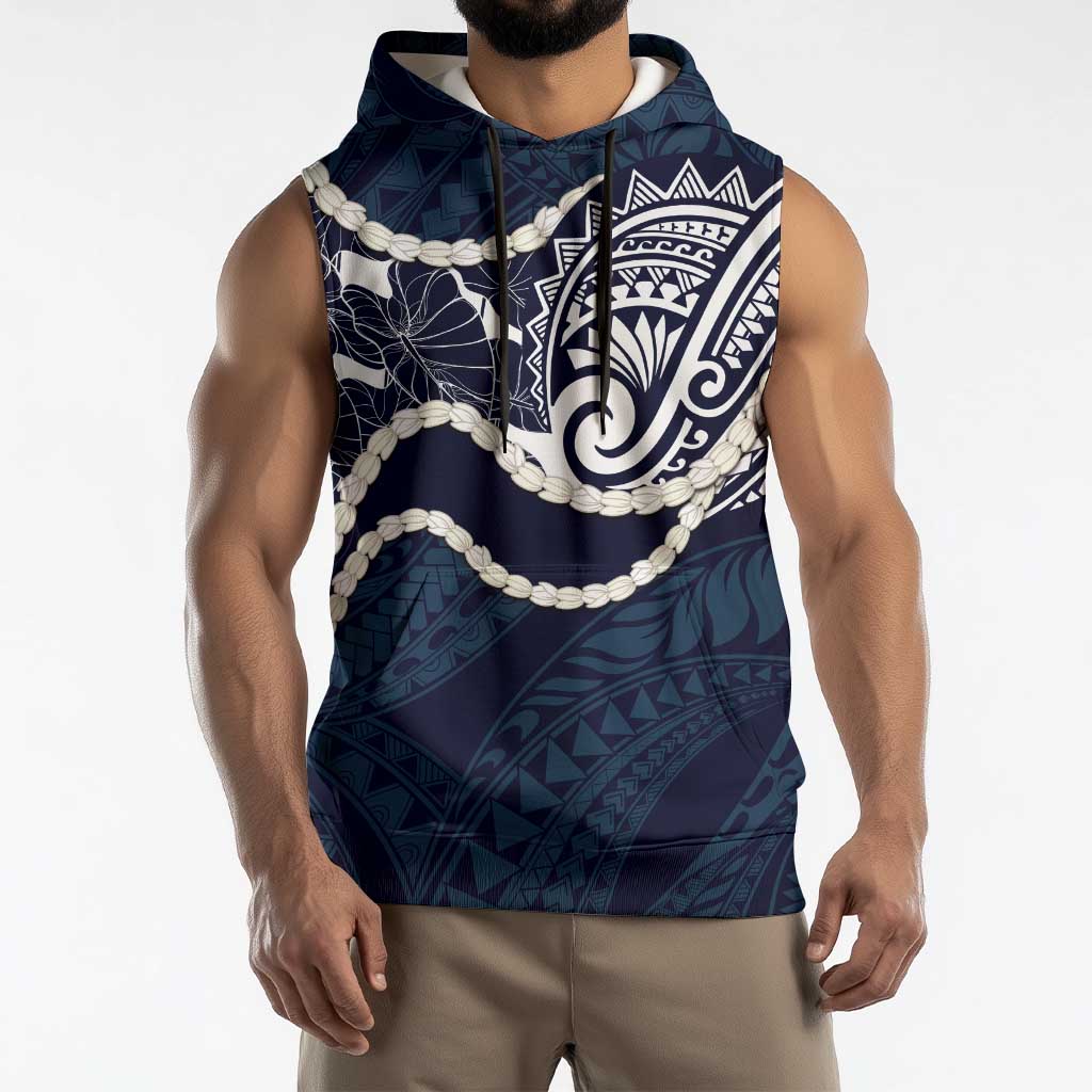Aloha Hawaii Kalo Pikake Lei Sleeveless Hoodie Chest Tattoo Oxford Blue Hawaiian Pattern LT14 - Polynesian Pride