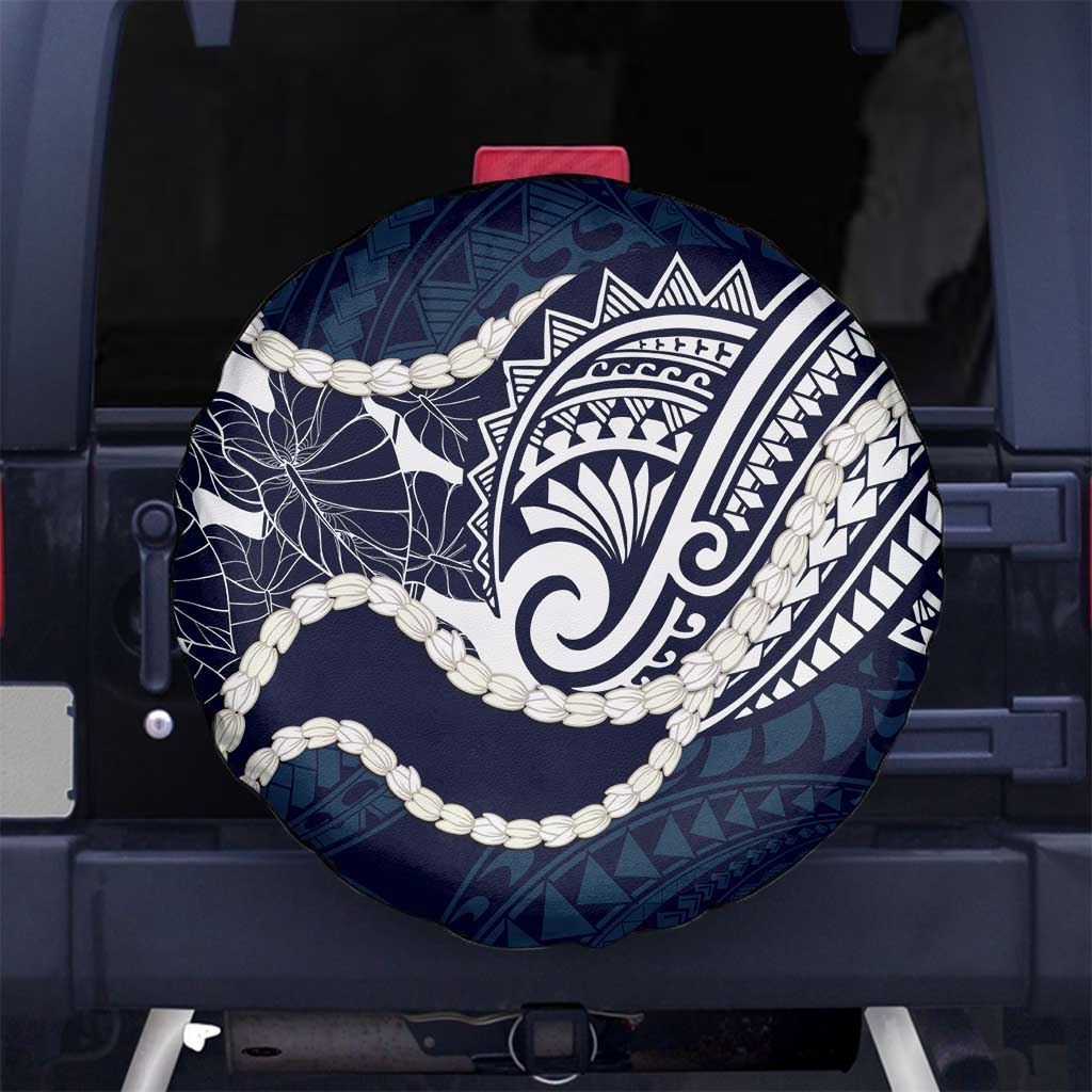 Aloha Hawaii Kalo Pikake Lei Spare Tire Cover Chest Tattoo Oxford Blue Hawaiian Pattern LT14 No hole Oxford Blue - Polynesian Pride