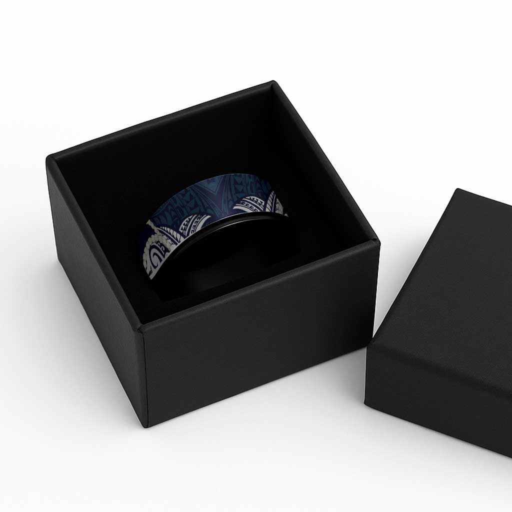 Aloha Hawaii Kalo Pikake Lei Spinner Ring Chest Tattoo Oxford Blue Hawaiian Pattern