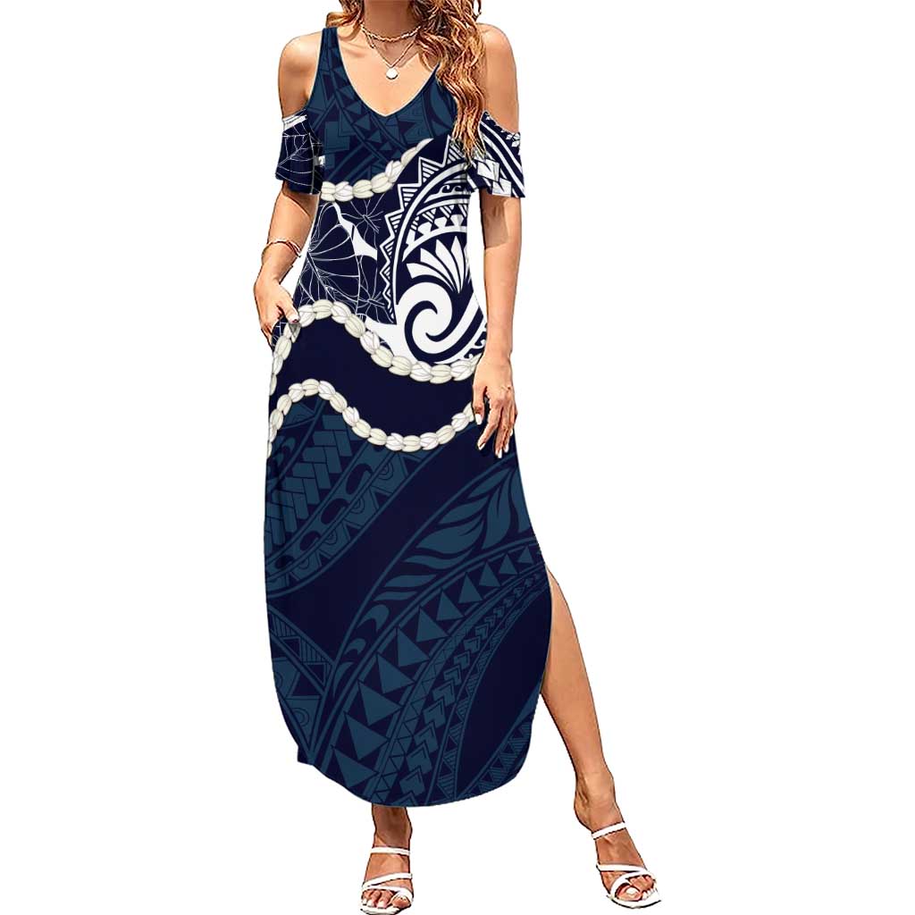 Aloha Hawaii Kalo Pikake Lei Summer Maxi Dress Chest Tattoo Oxford Blue Hawaiian Pattern