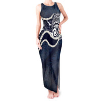 Aloha Hawaii Kalo Pikake Lei Tank Maxi Dress Chest Tattoo Oxford Blue Hawaiian Pattern LT14 Women Oxford Blue - Polynesian Pride