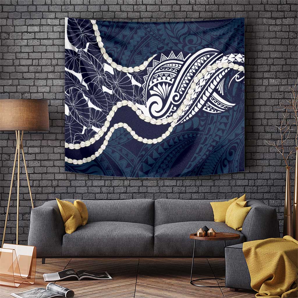 Aloha Hawaii Kalo Pikake Lei Tapestry Chest Tattoo Oxford Blue Hawaiian Pattern