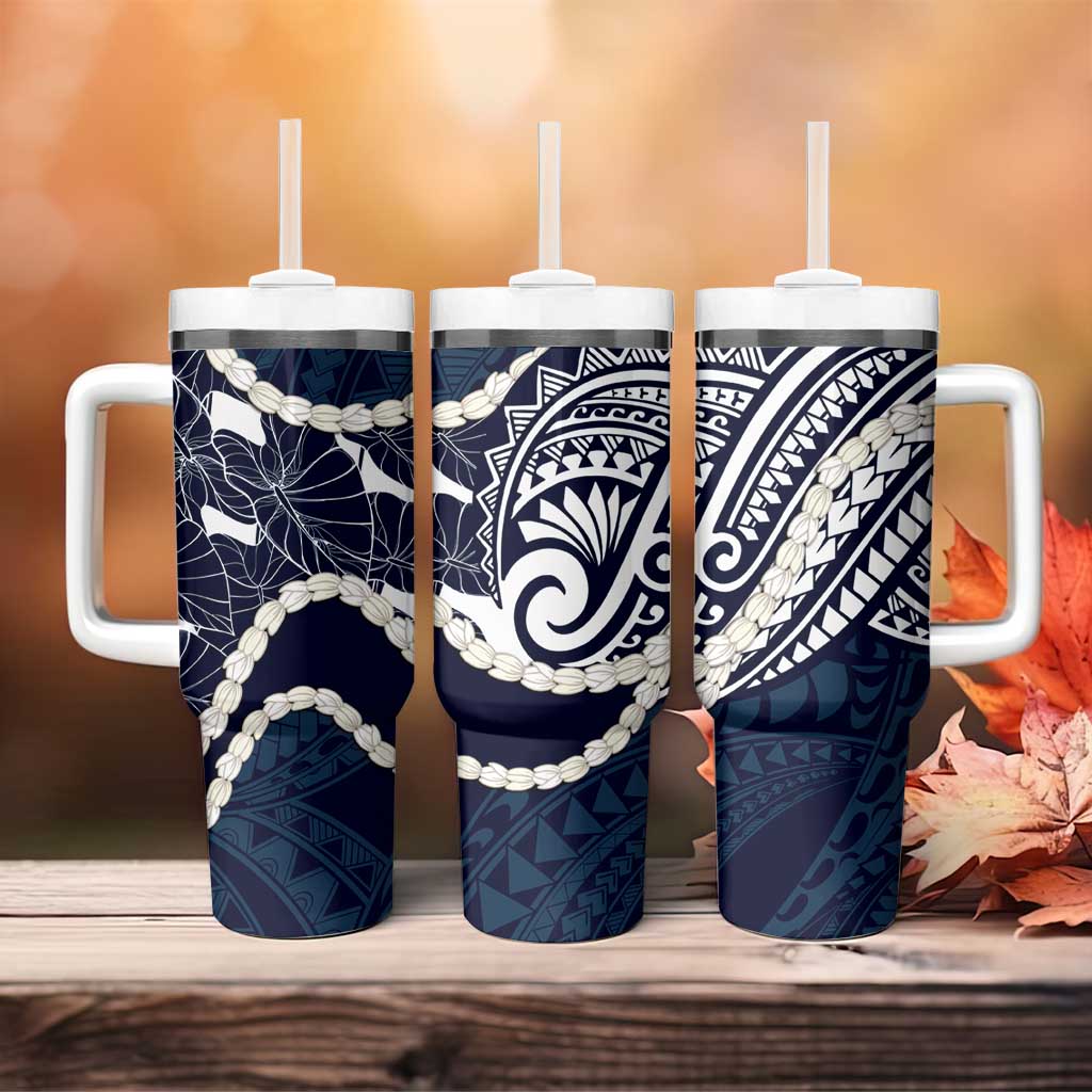 Aloha Hawaii Kalo Pikake Lei Tumbler With Handle Chest Tattoo Oxford Blue Hawaiian Pattern