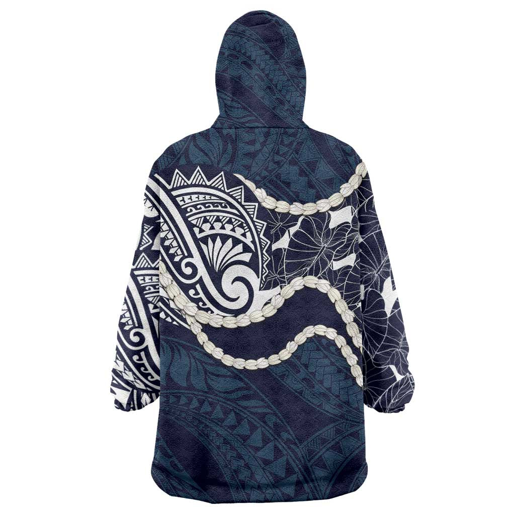 Aloha Hawaii Kalo Pikake Lei Wearable Blanket Hoodie Chest Tattoo Oxford Blue Hawaiian Pattern LT14 - Polynesian Pride