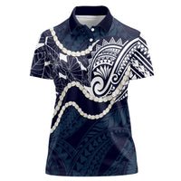 Aloha Hawaii Kalo Pikake Lei Women Polo Shirt Chest Tattoo Oxford Blue Hawaiian Pattern LT14 Female Oxford Blue - Polynesian Pride