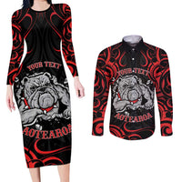 Personalised Aotearoa Bulldog Couples Matching Long Sleeve Bodycon Dress and Long Sleeve Button Shirt NZ Maori Tattoo LT14 Red - Polynesian Pride