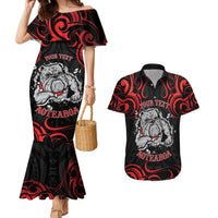 Personalised Aotearoa Bulldog Couples Matching Mermaid Dress and Hawaiian Shirt NZ Maori Tattoo LT14 Red - Polynesian Pride