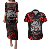 Personalised Aotearoa Bulldog Couples Matching Puletasi and Hawaiian Shirt NZ Maori Tattoo LT14 Red - Polynesian Pride