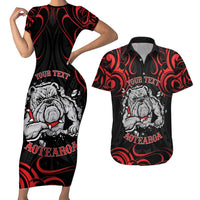 Personalised Aotearoa Bulldog Couples Matching Short Sleeve Bodycon Dress and Hawaiian Shirt NZ Maori Tattoo LT14 Red - Polynesian Pride