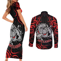 Personalised Aotearoa Bulldog Couples Matching Short Sleeve Bodycon Dress and Long Sleeve Button Shirt NZ Maori Tattoo LT14 - Polynesian Pride