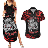 Personalised Aotearoa Bulldog Couples Matching Summer Maxi Dress and Hawaiian Shirt NZ Maori Tattoo LT14 Red - Polynesian Pride