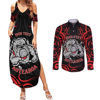 Personalised Aotearoa Bulldog Couples Matching Summer Maxi Dress and Long Sleeve Button Shirt NZ Maori Tattoo LT14 Red - Polynesian Pride