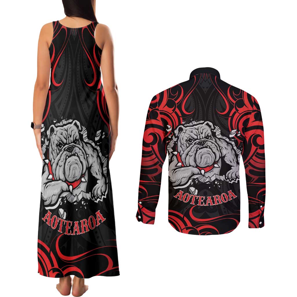 Personalised Aotearoa Bulldog Couples Matching Tank Maxi Dress and Long Sleeve Button Shirt NZ Maori Tattoo LT14 - Polynesian Pride