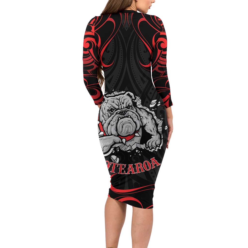 Personalised Aotearoa Bulldog Family Matching Long Sleeve Bodycon Dress and Hawaiian Shirt NZ Maori Tattoo LT14 - Polynesian Pride