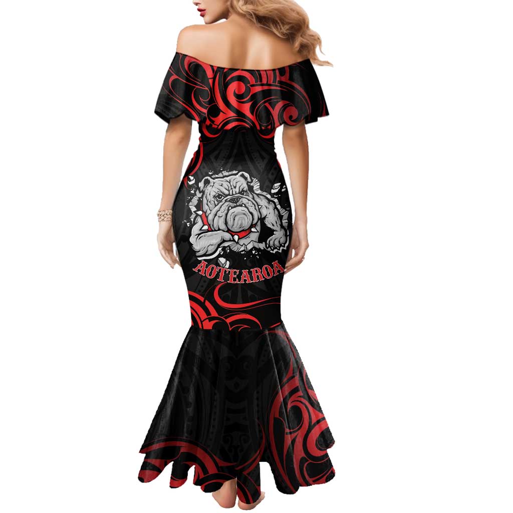 Personalised Aotearoa Bulldog Family Matching Mermaid Dress and Hawaiian Shirt NZ Maori Tattoo LT14 - Polynesian Pride