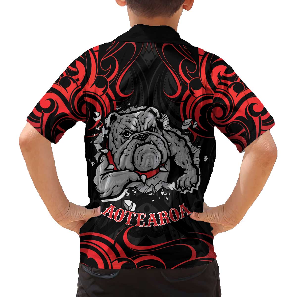 Personalised Aotearoa Bulldog Family Matching Off The Shoulder Long Sleeve Dress and Hawaiian Shirt NZ Maori Tattoo LT14 - Polynesian Pride