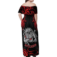 Personalised Aotearoa Bulldog Family Matching Off Shoulder Maxi Dress and Hawaiian Shirt NZ Maori Tattoo LT14 - Polynesian Pride