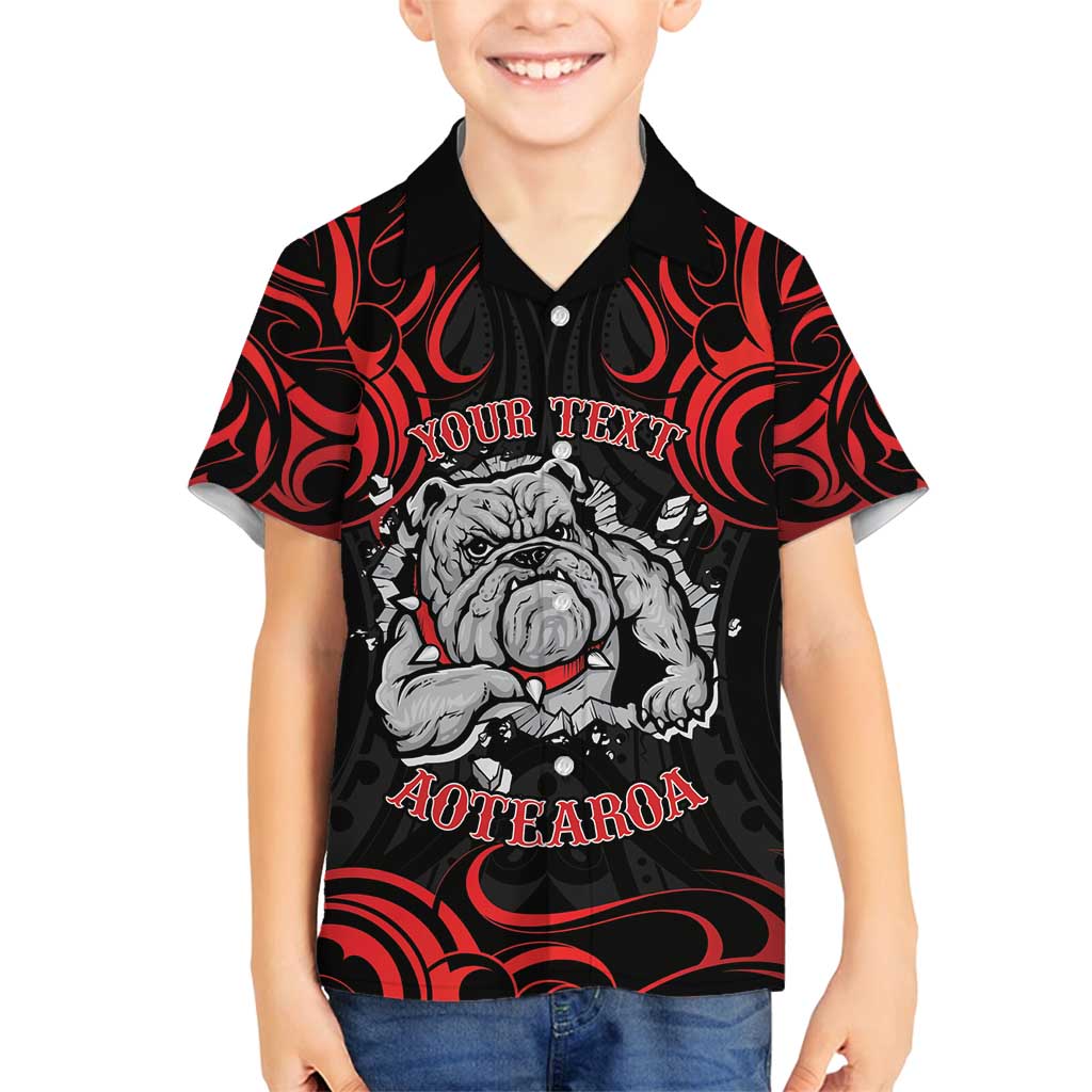 Personalised Aotearoa Bulldog Family Matching Off Shoulder Maxi Dress and Hawaiian Shirt NZ Maori Tattoo LT14 Son's Shirt Red - Polynesian Pride