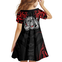 Personalised Aotearoa Bulldog Family Matching Off Shoulder Short Dress and Hawaiian Shirt NZ Maori Tattoo LT14 - Polynesian Pride