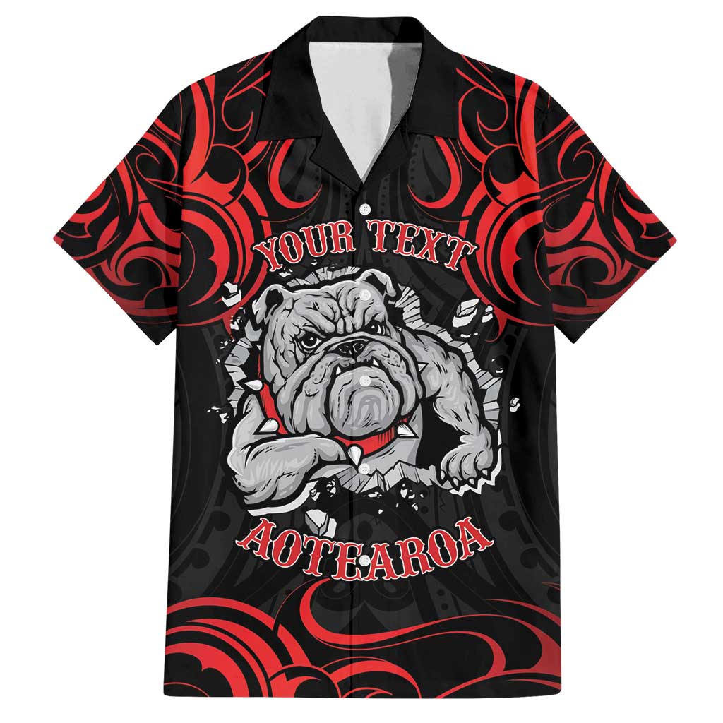 Personalised Aotearoa Bulldog Family Matching Off Shoulder Short Dress and Hawaiian Shirt NZ Maori Tattoo LT14 Dad's Shirt - Short Sleeve Red - Polynesian Pride