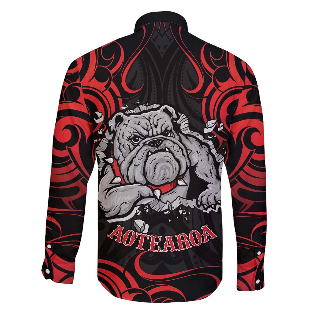 Personalised Aotearoa Bulldog Family Matching Off Shoulder Short Dress and Hawaiian Shirt NZ Maori Tattoo LT14 - Polynesian Pride