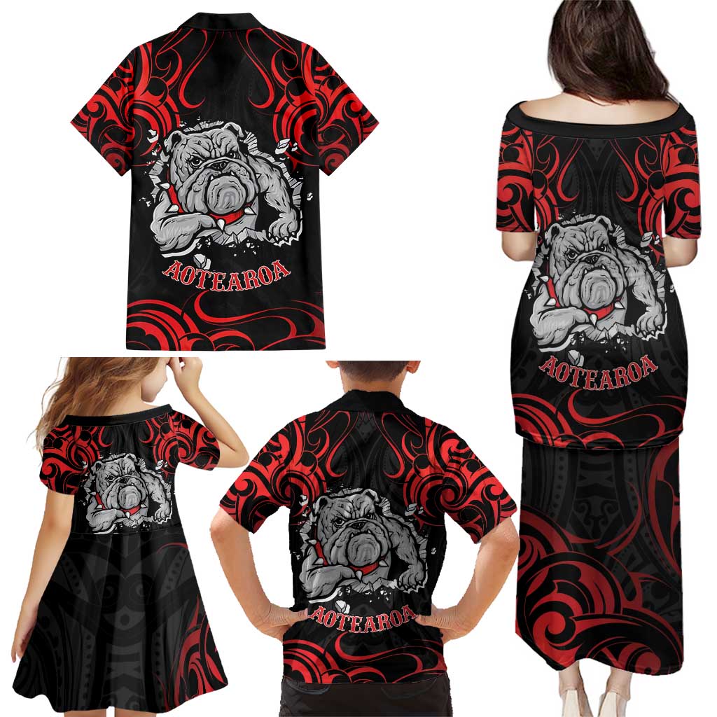 Personalised Aotearoa Bulldog Family Matching Puletasi and Hawaiian Shirt NZ Maori Tattoo LT14 - Polynesian Pride