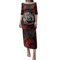Personalised Aotearoa Bulldog Family Matching Puletasi and Hawaiian Shirt NZ Maori Tattoo LT14 Mom's Dress Red - Polynesian Pride