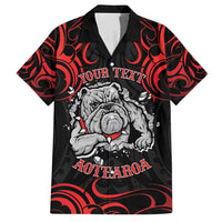 Personalised Aotearoa Bulldog Family Matching Short Sleeve Bodycon Dress and Hawaiian Shirt NZ Maori Tattoo LT14 Dad's Shirt - Short Sleeve Red - Polynesian Pride