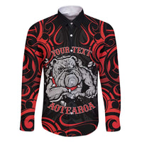Personalised Aotearoa Bulldog Family Matching Short Sleeve Bodycon Dress and Hawaiian Shirt NZ Maori Tattoo LT14 Dad's Shirt - Long Sleeve Red - Polynesian Pride