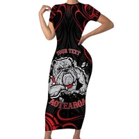 Personalised Aotearoa Bulldog Family Matching Short Sleeve Bodycon Dress and Hawaiian Shirt NZ Maori Tattoo LT14 Mom's Dress Red - Polynesian Pride