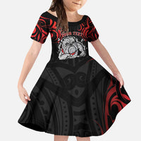 Personalised Aotearoa Bulldog Family Matching Summer Maxi Dress and Hawaiian Shirt NZ Maori Tattoo LT14 Daughter's Dress Red - Polynesian Pride