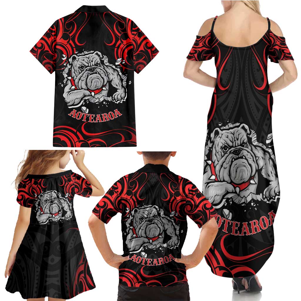 Personalised Aotearoa Bulldog Family Matching Summer Maxi Dress and Hawaiian Shirt NZ Maori Tattoo LT14 - Polynesian Pride