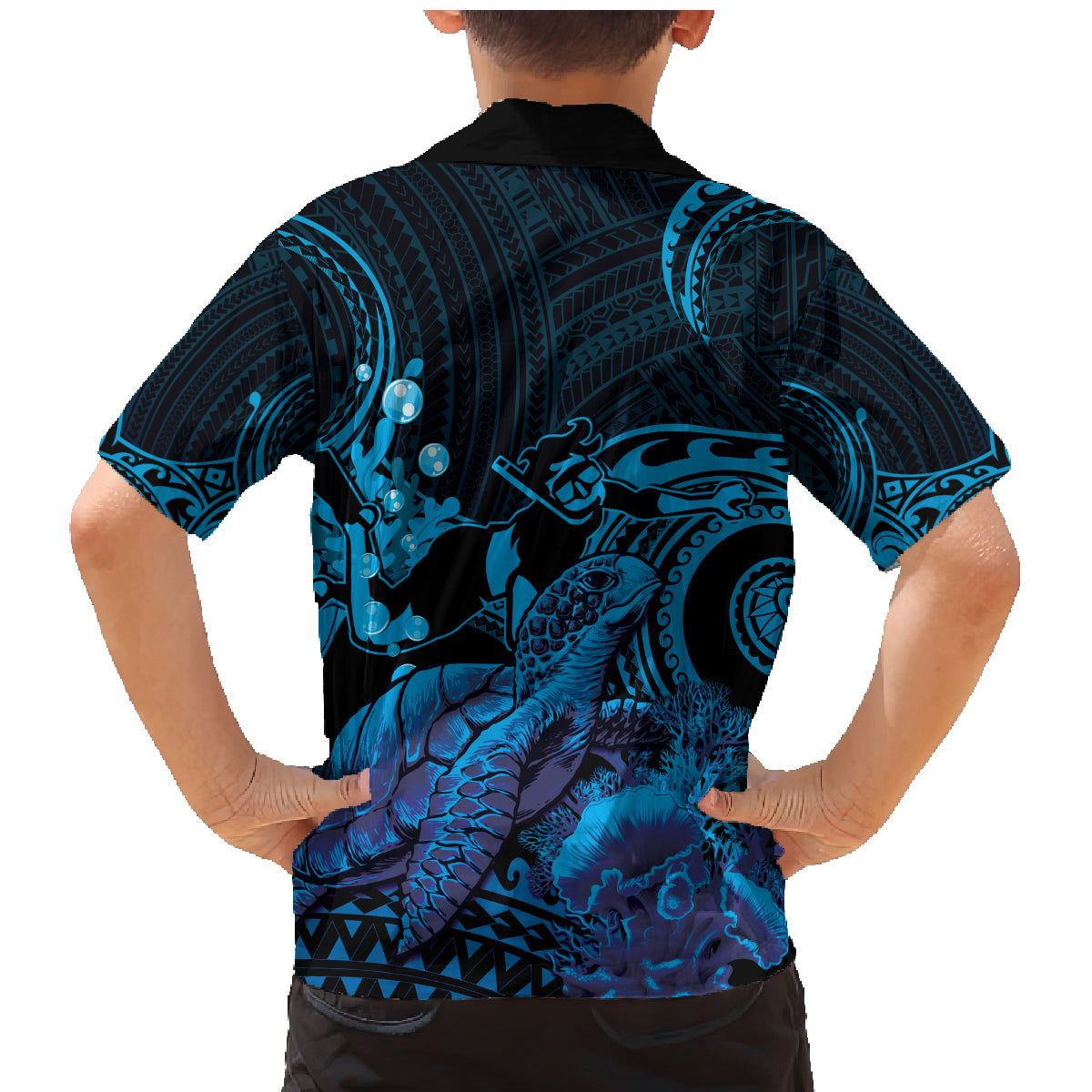 Blue Aloha Hawaii Family Matching Mermaid Dress and Hawaiian Shirt Snorkeling With Sea Turtle Polynesian Pattern LT14 - Polynesian Pride