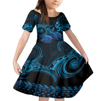 Blue Aloha Hawaii Family Matching Mermaid Dress and Hawaiian Shirt Snorkeling With Sea Turtle Polynesian Pattern LT14 Daughter's Dress Blue - Polynesian Pride