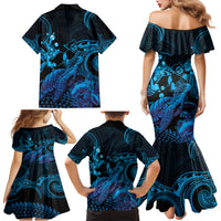 Blue Aloha Hawaii Family Matching Mermaid Dress and Hawaiian Shirt Snorkeling With Sea Turtle Polynesian Pattern LT14 - Polynesian Pride