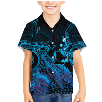 Blue Aloha Hawaii Family Matching Mermaid Dress and Hawaiian Shirt Snorkeling With Sea Turtle Polynesian Pattern LT14 Son's Shirt Blue - Polynesian Pride
