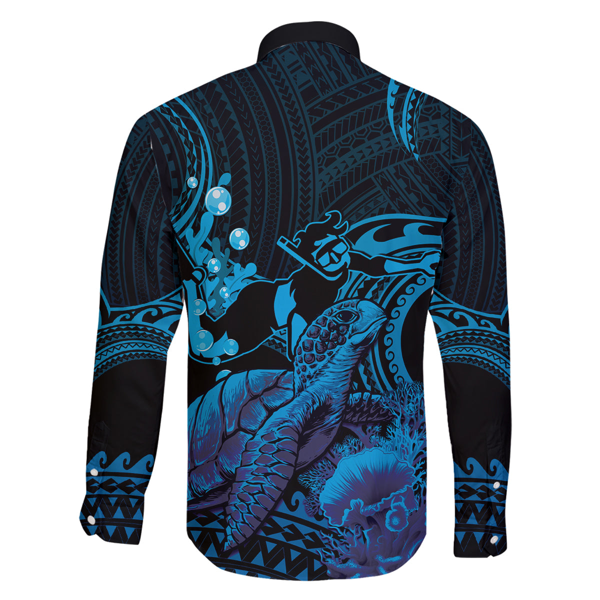 Blue Aloha Hawaii Family Matching Off Shoulder Short Dress and Hawaiian Shirt Snorkeling With Sea Turtle Polynesian Pattern LT14 - Polynesian Pride