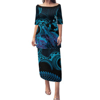 Blue Aloha Hawaii Family Matching Puletasi and Hawaiian Shirt Snorkeling With Sea Turtle Polynesian Pattern LT14 Mom's Dress Blue - Polynesian Pride