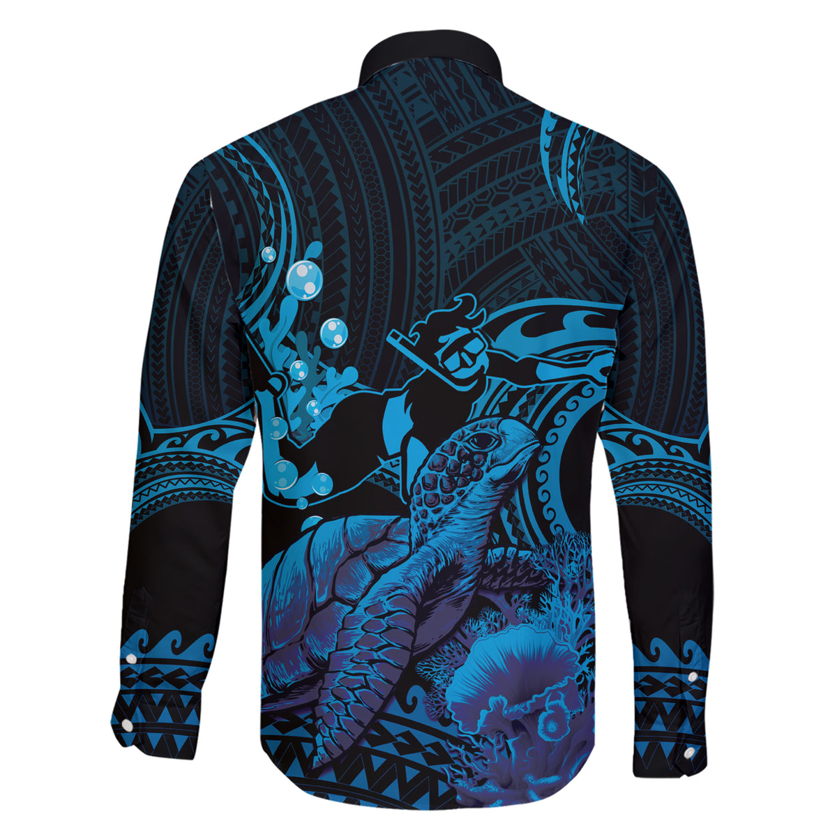 Blue Aloha Hawaii Family Matching Short Sleeve Bodycon Dress and Hawaiian Shirt Snorkeling With Sea Turtle Polynesian Pattern LT14 - Polynesian Pride