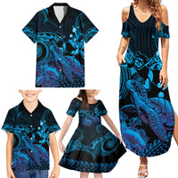 Blue Aloha Hawaii Family Matching Summer Maxi Dress and Hawaiian Shirt Snorkeling With Sea Turtle Polynesian Pattern LT14 - Polynesian Pride