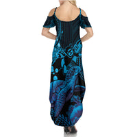 Blue Aloha Hawaii Family Matching Summer Maxi Dress and Hawaiian Shirt Snorkeling With Sea Turtle Polynesian Pattern LT14 - Polynesian Pride