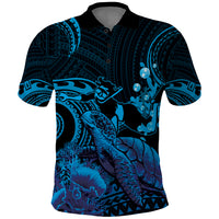 Blue Aloha Hawaii Polo Shirt Snorkeling With Sea Turtle Polynesian Pattern LT14 Blue - Polynesian Pride