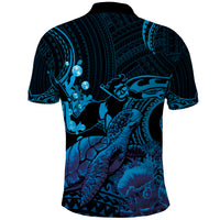 Blue Aloha Hawaii Polo Shirt Snorkeling With Sea Turtle Polynesian Pattern LT14 - Polynesian Pride