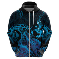 Blue Aloha Hawaii Zip Hoodie Snorkeling With Sea Turtle Polynesian Pattern LT14 - Polynesian Pride