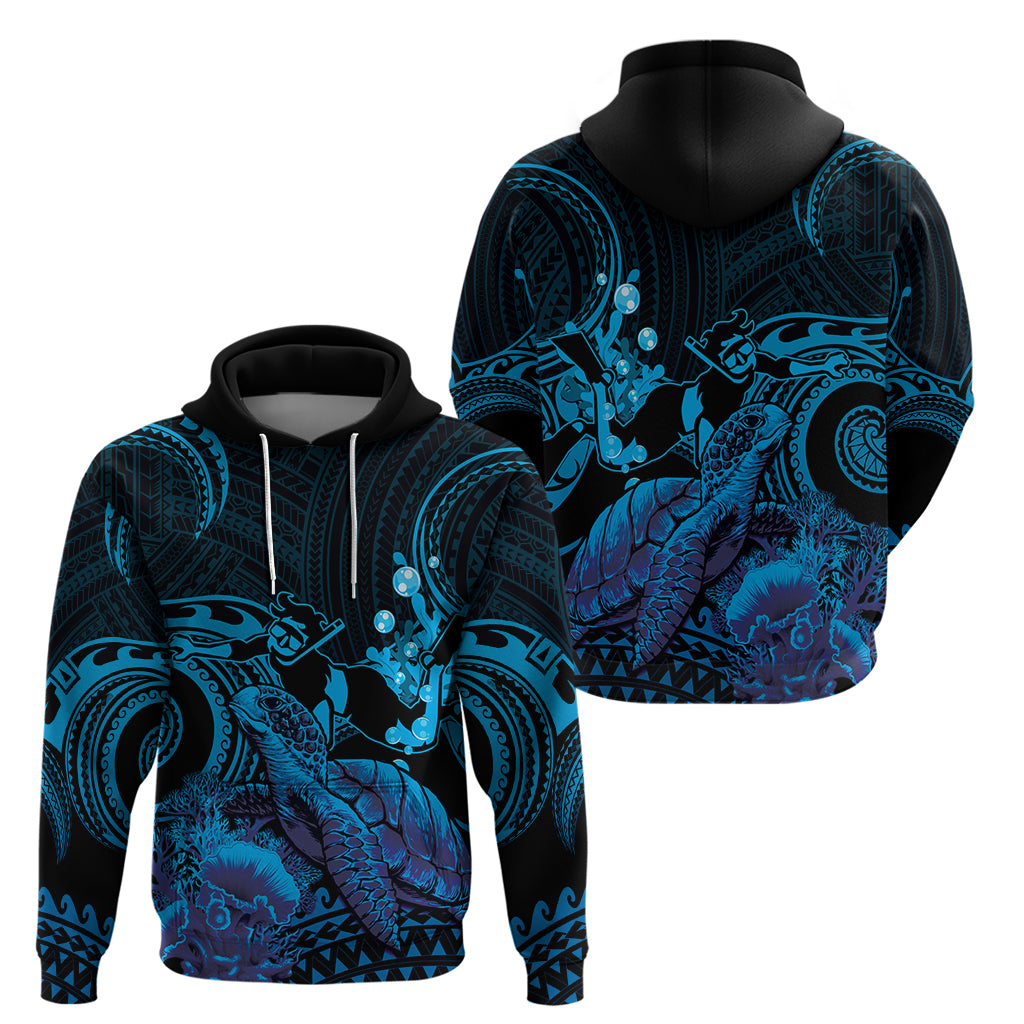 Blue Aloha Hawaii Zip Hoodie Snorkeling With Sea Turtle Polynesian Pattern LT14 - Polynesian Pride