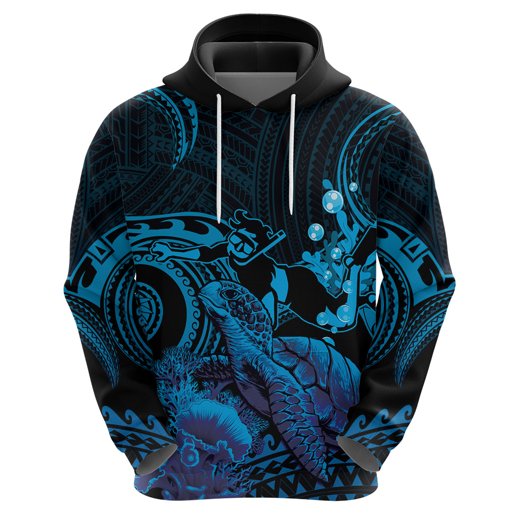 Blue Aloha Hawaii Zip Hoodie Snorkeling With Sea Turtle Polynesian Pattern LT14 - Polynesian Pride