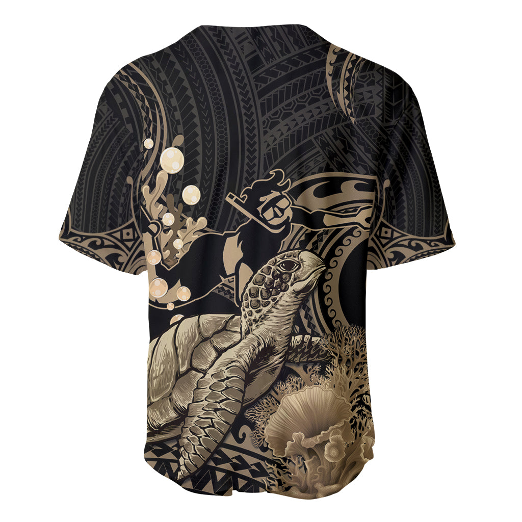 Gold Aloha Hawaii Baseball Jersey Snorkeling With Sea Turtle Polynesian Pattern