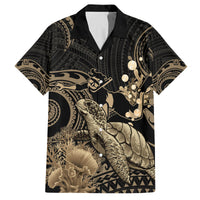 Gold Aloha Hawaii Family Matching Off Shoulder Maxi Dress and Hawaiian Shirt Snorkeling With Sea Turtle Polynesian Pattern LT14 Dad's Shirt - Short Sleeve Gold - Polynesian Pride