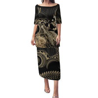 Gold Aloha Hawaii Family Matching Puletasi and Hawaiian Shirt Snorkeling With Sea Turtle Polynesian Pattern LT14 Mom's Dress Gold - Polynesian Pride