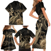 Gold Aloha Hawaii Family Matching Short Sleeve Bodycon Dress and Hawaiian Shirt Snorkeling With Sea Turtle Polynesian Pattern LT14 - Polynesian Pride